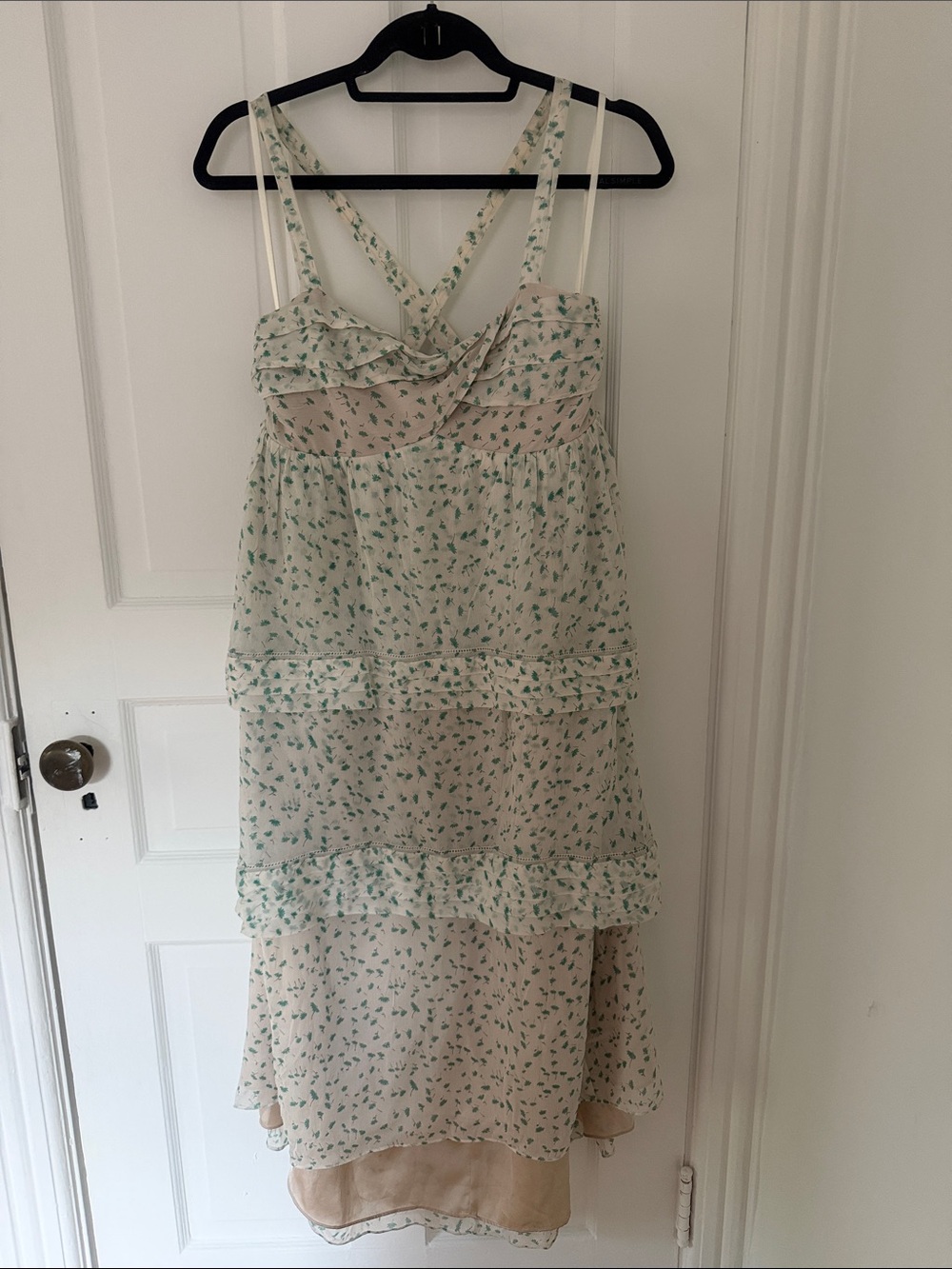 J. Crew Cream Dress with Teal Floral Straps